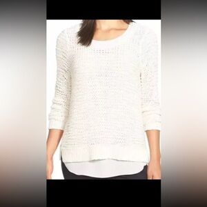 $298 NWT EILEEN FISHER Soft White Soft Cotton Tape Scoop Neck Box Sweater Sz L